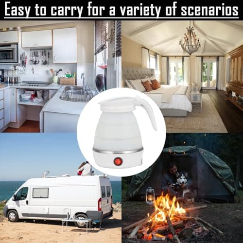 Travel Kettle Small Foldable Portable Kettle,Silicone Collapsible Tea Pot for Camping,Easy for Storage (White1) 6