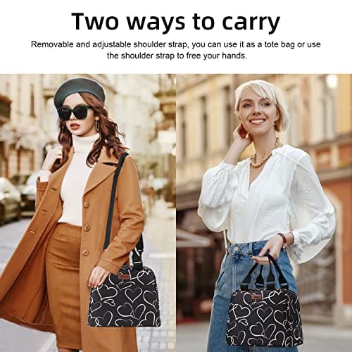 PBRO Insulated Lunch Bag for Women,Reusable Lunch Tote with Adjustable Shoulder Belt,Cute Love Heart Portable Lunch Box Cooler Bag,Perfect for Adult Girls Travel Picnic,Office,Working -Rose Gold 7