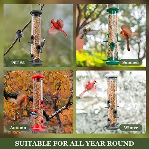 Kingsyard 2 Pack Tube Bird Feeders for Outdoors Hanging, Premium Hard Plastic Bird Feeder with 6 Feeding Ports, Weatherproof & Steel Hanger, Attracting for Wild Birds (Green) 6