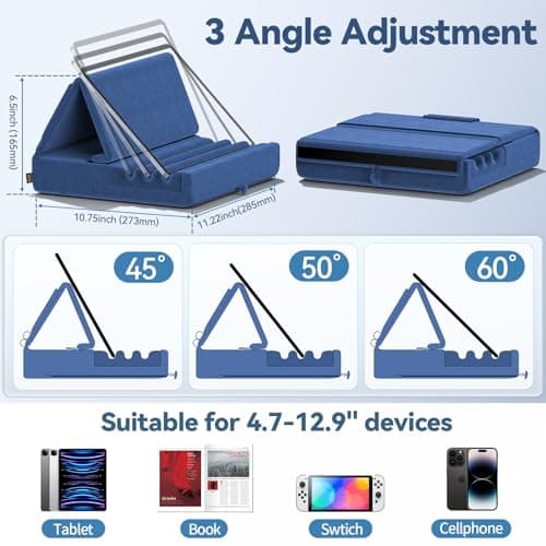 KDD Tablet Pillow Holder, Foldable iPad Stand for Lap, Bed and Desk -Tablet Soft Pad Dock with Pocket & Stylus Mount Compatible with iPad Pro 12.9, 10.5, 9.7 Air Mini 6 5 4 3, Galaxy Tab,E-Reader 7