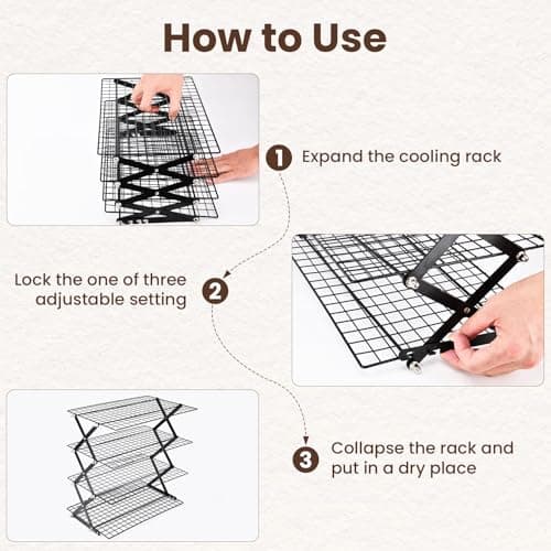 2/3/4-Tier collapsible cooling rack for baking,Folding Cooling Grid,Adjustable Stackable Roasting Cooking Drying Wire Cooling Rack for Cookies Baking 5