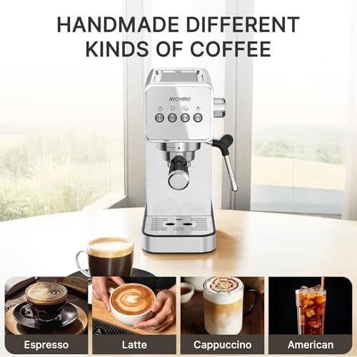AYCHIRO Espresso Machine with Steam Milk Frother, Adjustable Espresso Machine 20 Bar, Compact Espresso Maker for Latte & Cappuccino,Detachable Water Tank/Drip Tray 5