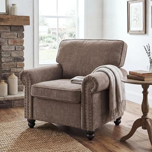 Sivoey Nailhead Armchair, Rolled Arms Accent Chair for Living Room, Single Sofa Chair with Springs Seat Cushion & Wooden Legs, Mid-Century Armchair for Apartment, Office, Farmhouse, Light Brown