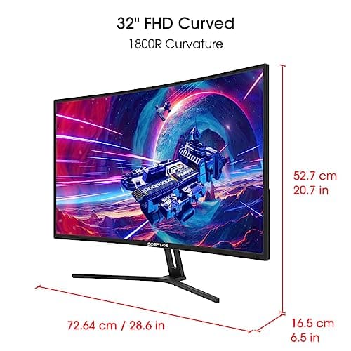 Sceptre 32-inch Curved Gaming Monitor Overdrive up to 240Hz DisplayPort 165Hz 144Hz HDMI AMD FreeSync Build-in Speakers, Machine Black (C325B-185RD) 5