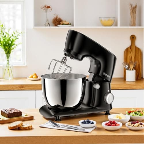 Vezzio Stand Mixer,6 Quarts,10-Speed Tilt-Head,Kitchen Food Mixer with Stainless Steel Bowl,Dough Hook,Whisk, Beater,Egg White Separator (Black) 7