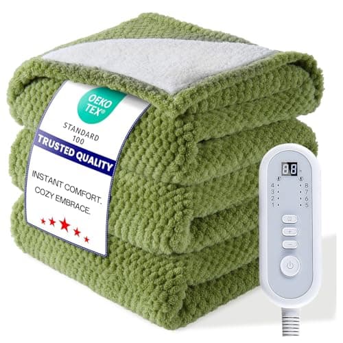 Heated Throw Electric Blanket, 50x60 Inches Fuzzy Fleece Blanket, Soft Fluffy Fast Heating Blanket 8 Heating Levels & 8 Hours Auto Off, Blanket with ETL & FCC Certification, Green
