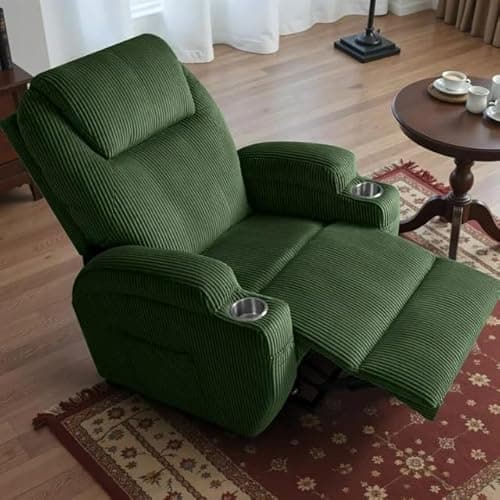 Furmax Electric Power Lift Recliner Chair with Massage for Elderly Corduroy Fabric Recliner Single Sofa with Cup Holders, Side Pockets and Remote Control for Living Room Bedroom (Green) 6