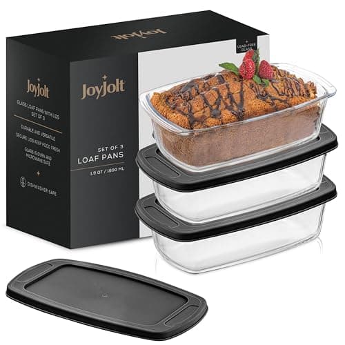 JoyJolt 3pc Loaf Pans for Baking Bread with Lids Baking Set. 1.9 Quart, Large Rectangular Baking Dish With Lid. Oven Pan, Banana Bread Pan, Lasagna Pan Deep with Lid, Bread Saver Container Airtight 9