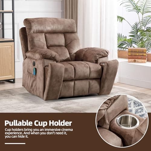 CANMOV Large Power Lift Recliner Chair with Massage and Heat for Elderly Big and Tall People, Overstuffed Wide Recliners with 2 Cup Holders, Side Pocket and USB Port, Camel 7