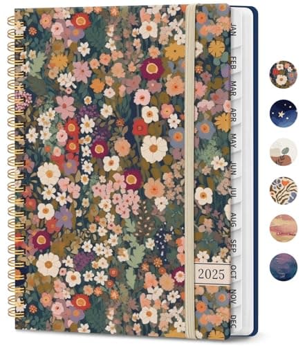 2025 Planner, Weekly and Monthly Planner, 12 Month (Jan 2025 - Dec 2025), Hardcover 2025 Calendar Planner Book with Monthly Tabs, Inner Pocket, Spiral Bound, Perfect for Office Home School Supplies - A5 (6.3" x 8.5"), Petals