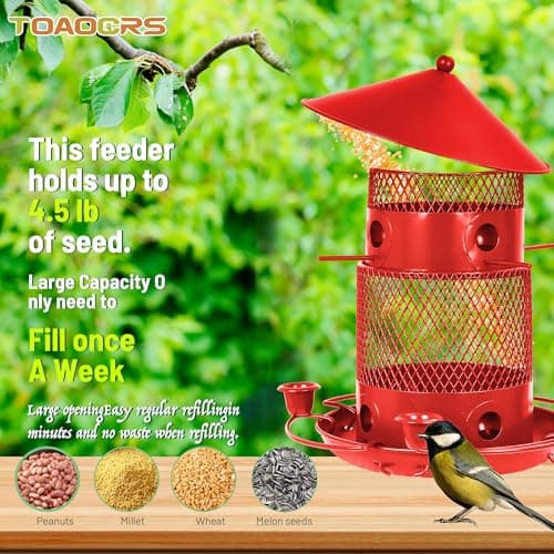 Toaocrs Bird Feeder, Metal Bird feeders for Bird Lovers, Large Capacity Design, Cardinal Bird Feeder, Bird feeders for Outdoors (Red, 4.5LB) 5