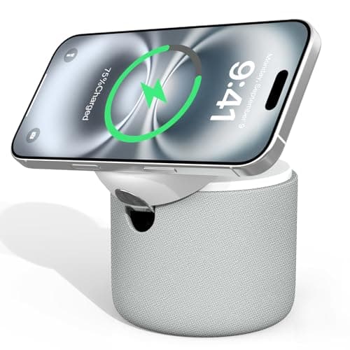 ANJANK 15W Wireless Charging Station, Portable Bluetooth Speaker, Magnetic Phone Stand, for iPhone 12-16 Max Pro Plus Mini, Hi-Fi Sound/30-Level Volume/Long Battery Life, Home Desk Bedside Gift Men