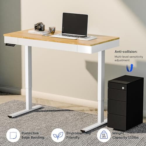 FLEXISPOT Q5 Standing Desk with Drawer, 48 x 24 Inch Electric Adjustable Height Stand Up Desk with Storage Organizer, Whole Piece Wooden Desktop for Home, Office, Computer Workstation, Maple 7