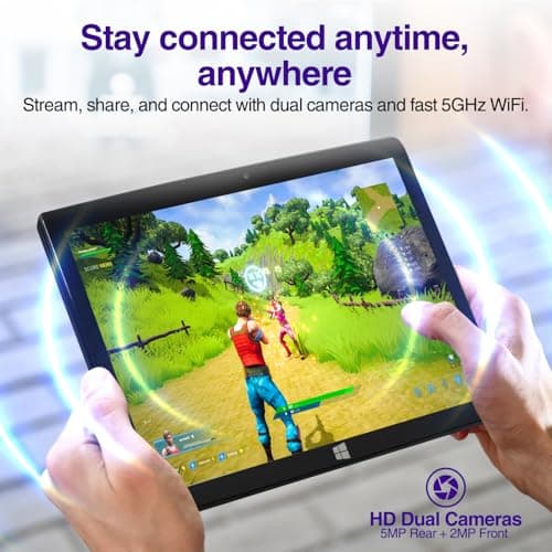 Fusion5 10.1" Windows 11 Professional Tablet PC - Ultra Slim Full HD Windows Tablet Computer - 8GB RAM, 256GB M.2 SSD, 10 Inch Display, 5G WiFi, Intel Quad-Core CPU, USB 3.0, Micro HDMI, Dual Cameras 6