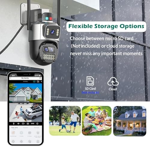 PTZ Security Camera Outdoor, Dual Lens 8X Digital Zoom Outside Cameras for Home Security with Cord, IP66 Waterproof, AI Tracking, Light Alarm, Color Night, 2-Way Talk, 24/7 Record,SD/Cloud 6