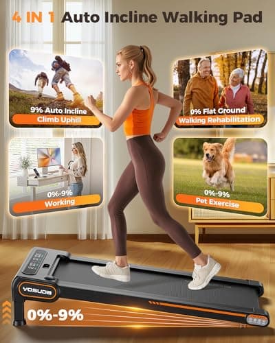 YOSUDA Walking Pad Auto Incline Treadmills, 9% Incline Under Desk Tredamills with 300LBS Weight Capacity & 3 Adjustable Slopes (Black Orange) 8