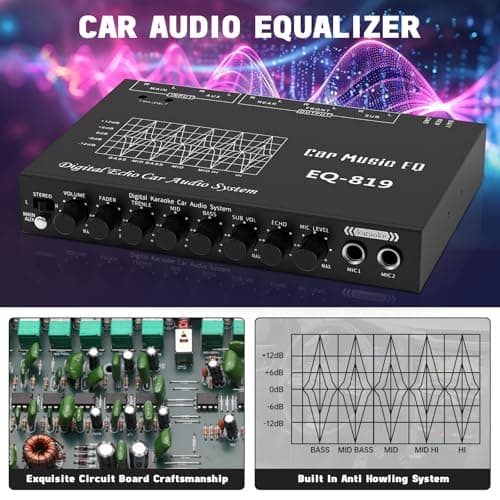 Suacopzar EQ-819 Car Audio Equalizer, Car Equalizer Car Audio Car EQ with Karaoke Funtion Mic Input, acualizador Digital Equalizer car Audio car Amplifier equalizers with Aux Input/EQ Tuning/Echo 5