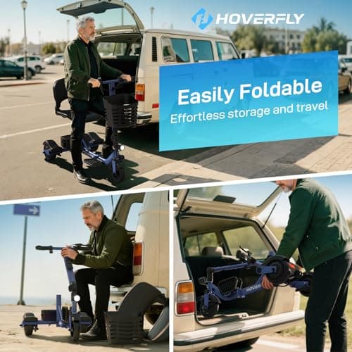 Hoverfly T3 Folding Powered Mobility Scooter for Seniors, Portable 3-Wheel E-Scooter with Seat, 13-Mile Range Safe LiFePO4 Battery, 264 lbs Load&Solid 8" Tires, Fits in Car Trunks for Daily Rides Blue 7