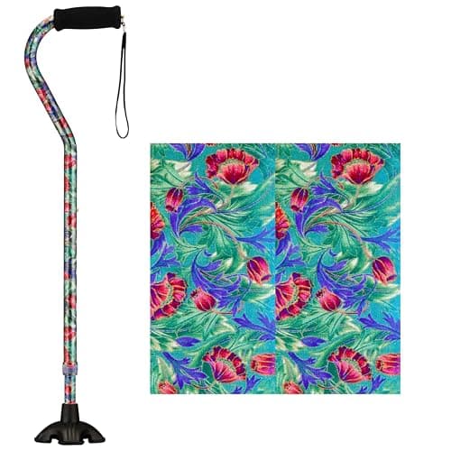 Nova Joy Designer Offset Quad Cane for Seniors - Unisex Adjustable Lightweight Walking Aid with Foam Handle, Wrist Strap and Anti-Rattle Lock - Essential Mobility Support - Canterbury