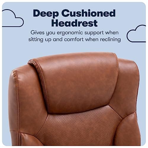 Serta Connor Executive Office Chair, Ergonomic Computer Chair with Layered Body Pillows, Contoured Lumbar, Adjustable Seat Height, Bonded Leather, Cognac 6
