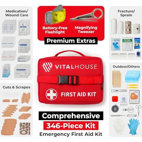 346-Piece First Aid Kit with Tourniquet & Steri-Strips – Physician-Designed Emergency & Trauma Supplies, Waterproof Survival Bag for Home, Car, Travel & Outdoor 9