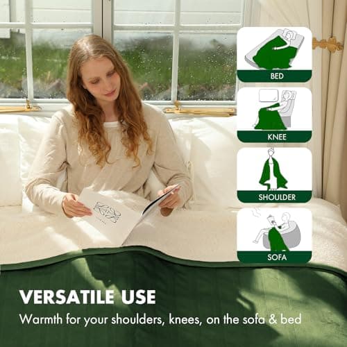 VELLUBAM Electric Throw Blanket 50" x 60" - Soft Flannel Sherpa Heated Lap Blanket with 5 Heating Levels & 4 Hours Auto Off, Electric Throw Blanket as a Gift for Grandma, Machine Washable (Green) 6