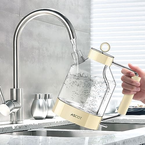 Electric Kettle, ASCOT Glass Electric Tea Kettle 1.5L 1500W Retro Tea Heater & Hot Water Boiler, No Plastic, BPA-Free, Cordless, with Auto Shut-Off and Boil-Dry Protection (Creme) 6