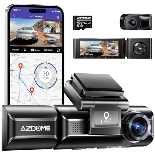 AZDOME M550 3CH Dash Cam 4K - 3.19" Screen IR Night Vision - 24H Parking Mode - 3-Channel Dash Cam - Interior IR Camera - Built-In GPS & WiFi - Three-Mode Parking Monitor