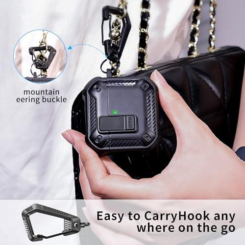 RFUNGUANGO for AirPods 4th Generation Case, Compatible with AirPods 4th Generation Case (2024), Military-Grade Drop Protection, Comes with Cleaning Kit, Comes with Phone Holder Function -Black 6