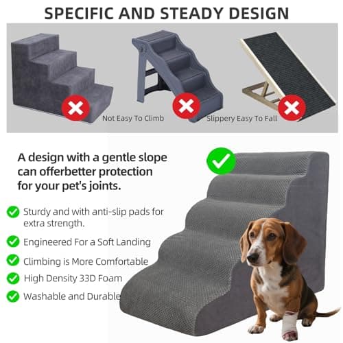5 Step Pet Stairs Ramp for High Beds Sofas 23-30 Inch with Sturdy Non Slip Waterproof Pads, Machine Washable Cover Indoor Balanced Design for Cats Dogs Small Medium Large XL Pets Grey Large 7