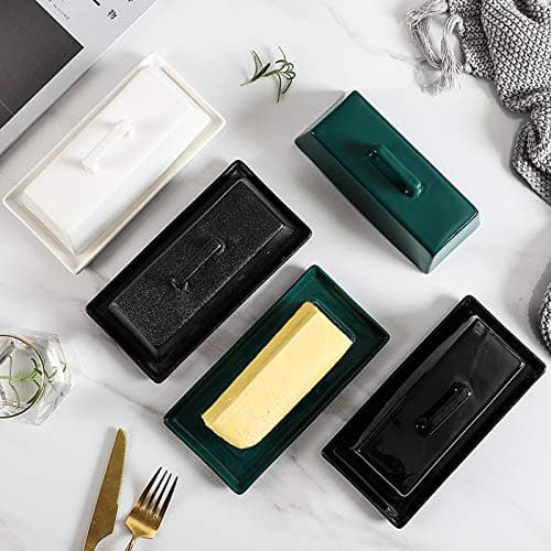 Sizikato Porcelain Butter Dish with Lid, Matte Black-7.5 inch 7