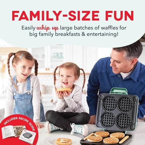 Dash Multi Mini Waffle Maker- Quad Waffle Maker for Family Breakfasts - Dual Nonstick Heating Plates & Easy-Release Surface - Compact & Fast-Heating - Aqua 5