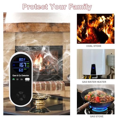2 Packs Combination Natural-Gas and Carbon-Monoxide-Detector,Koabbit 4-in-1 CO/LPG/LNG Explosive Gas Detector Alarm with Temperature(°F) & Humidity for Home,RV,Hotel,Apartment 6