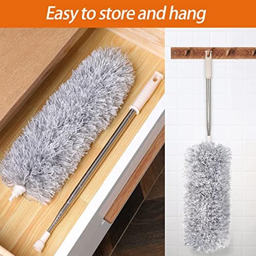 Dusters for Cleaning High Ceiling Fan, Newliton Microfiber Feather Duster with 30'' to 100'' Telescoping Extension Pole, Long Extendable Duster for Home Car Furniture Cobweb Gray 5