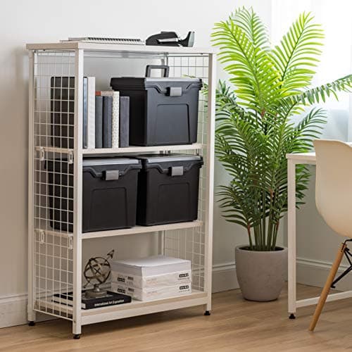 IRIS USA File Box with Lid File Organizer for Letter File w/Organizer-Lid, Water Resistant Document Box, Plastic Mobile Filing Organizer, Secure Buckle, Portable Handle, Lockable, Black 4 Pack 10