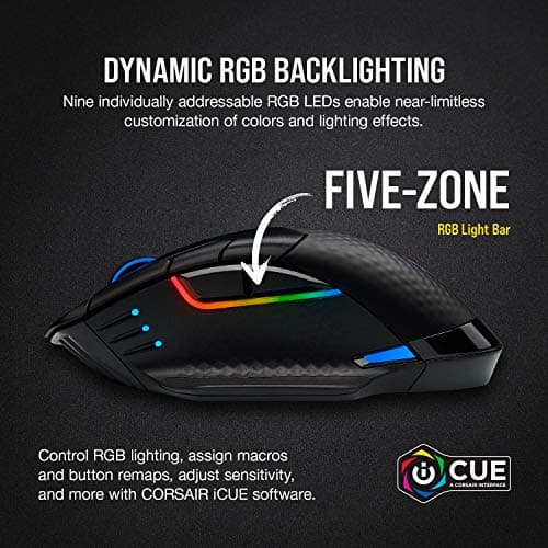 Corsair Dark CORE RGB PRO Wireless/Wired FPS MOBA Gaming Mouse – 18,000 DPI, Fast Response Time, 8 Programmable Side Buttons, Dynamic Multi-Color Backlighting – Black 7