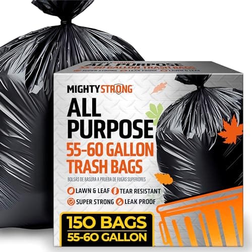 150 Pack 55 Gallon Trash Bags - Black Large Garbage Bags | Extra Large 50-60 Gallon Lawn and Leaf Bags | Heavy Duty Plastic Outdoor Yard Waste Bags - Packing May Vary