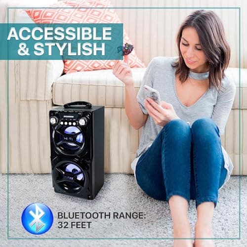 LEDVANCE Sylvania, Portable Speaker with Bluetooth, Connect to iPhone, iPad or Android, Double Subwoofer Heavy Bass, Perfect for Events, Black 6