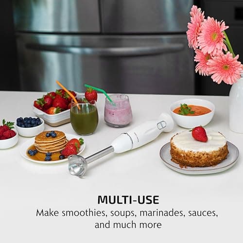 OVENTE Immersion Hand Blender, 300W Corded Electric Handheld Stick Mixer with 2 Mixing Speeds and Stainless Steel Blades for Smoothies, Purees & Baby Food, White HS560W 8