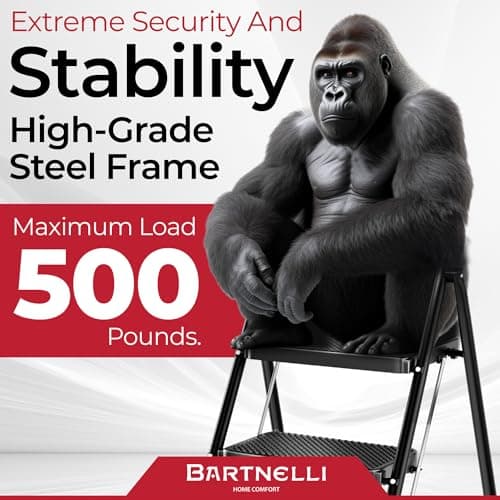 Bartnelli Pro Luxury Step Ladder | European Made 3 Step Foldable Step Stool for Home | Rock-Solid 500 lb Capacity,Built to Last with Highest-Grade Sturdy Steel Construction,Soft Handle, Anti-Slip Feet 7