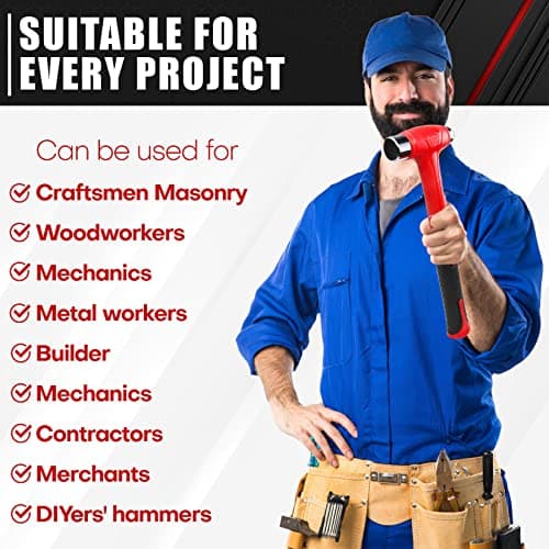 C&T 3 Piece Ball Peen Hammer, 16oz 32oz 48oz, Fiberglass Handle hammer for Ball Peen, Blow Striking Ball Pein Hammer Handle Tool with Forged Steel Construction for Metal Working 6