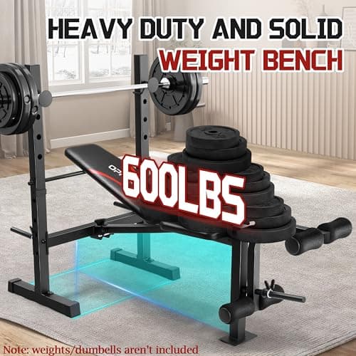 OPPSDECOR Multi-Function Weight Bench Set with Squat Rack Leg Extension & Leg Curl Adjustable Workout Bench for Full Body Fitness Foldable Flat/Incline/Decline Upgrade Bench Press for Home Gym 5