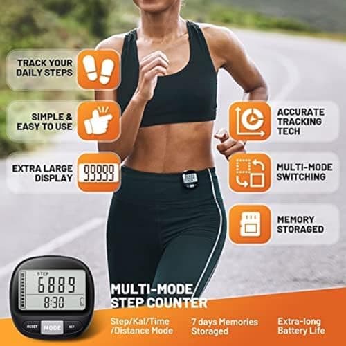 3D Pedometer for Walking with Clip and Strap, Walking Distance Miles, Calorie Counter, 7 Days Memory, Daily Target Monitor, Activity Time. Accurate Step Counter for Men Women & Kids Seniors 2