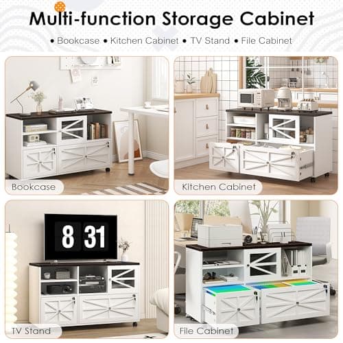 kepptory 2 Drawer File Cabinet with Lock, Rolling File Cabinet for Home Office Fits Files Letter/Legal/F4/A4, Filing Cabinet 2 Drawer with Adjustable Shelf & 2 Lockable Wheels (White + Brown) 6