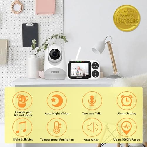 VTimes Baby Monitor with Camera and Audio, 3.2" IPS Screen Video Baby Monitor No WiFi Night Vision, Portable Baby Camera VOX Mode Pan-Tilt-Zoom Alarm and 1000ft Range, Ideal for Baby/Elderly/Pet 6