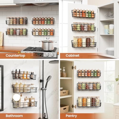Mystozer Spice Rack wall mounted 6 Pack, Space-Saving Spice Organizer for Spice Jars and Seasonings,Screw or Adhesive Hanging Spice Rack Organizer for Your Kitchen Cabinet,or Pantry Door 7