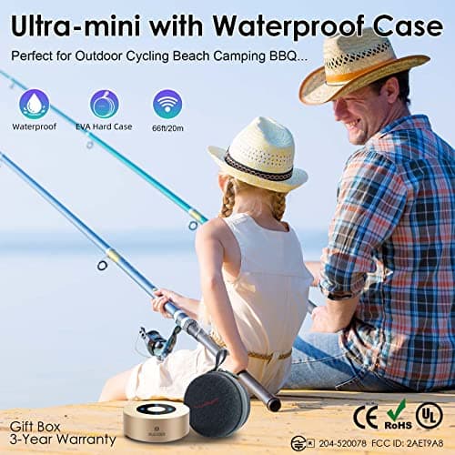 XLEADER Mini Bluetooth Speaker (Travel Case Provided) HD Sound&Rich Bass, Touch Design, 12-15H Playtime, Support Aux Input, Micro SD, Mic, Small, for iPhone Laptop Shower Office, Ideal Gifts, Gold 6