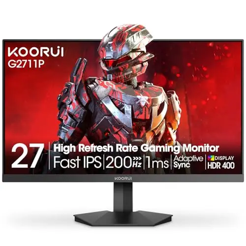 KOORUI 27 Inch Gaming Monitor 200Hz FHD (1920x1080) HDR400, 1ms Fast IPS, 90% DCI-P3, Adaptive-Sync, HDMI 2.0, DP 1.4, VESA Mount, Tilt Adjustable, G2711P