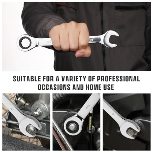 GRENPRO Ratcheting Wrench Set, Combination Wrench Set, 22-Piece SAE & Metric and Standard, 72Th Long Open End, 1/4" to 3/4" & 6-18mm, Organizer With Roll Up Pouch, CR-V Socket Mechanic Hand Tools Sets 8