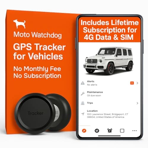 GPS Tracker for Vehicles, No Monthly Fee, No Subscription, 4G SIM and Data Included, Business Fleets, Speeding Alerts, Trip History, Mileage Tracking, Geofence, Magnetic, USA Developed, Moto Watchdog